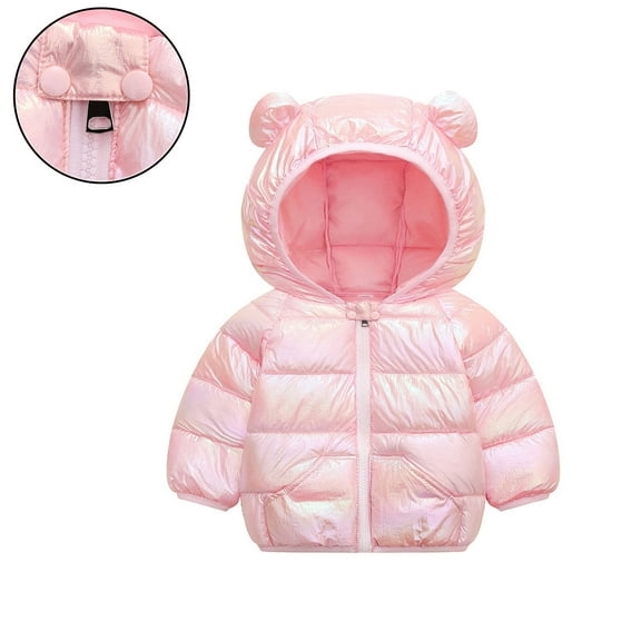 Toddler Winter Coat for Girls Girls Puffer Jacket Zipper Long Sleeve Kids Warm Winter Coat Outerwear Hooded Jackets Jackets for Toddler Girls 12-18 Months