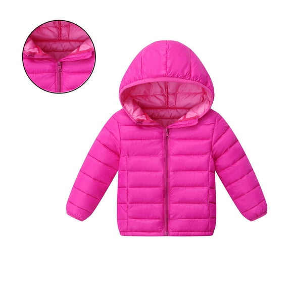 Toddler Winter Coat for Girls Hooded Puffer Jacket Pink Jacket Full-Zip Long Sleeve Waterproof Girls Lightweight Jacket Girls' Outerwear Jackets 3-4 Years