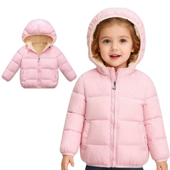 Toddler Winter Coat for Girls Warm Puffer Jackets Kids Full-Zip Long Sleeve Windproof Down Jacket Cute Hooded Jackets with Pockets Jackets for Toddler Girls 12-18 Months