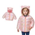 thumbnail image 1 of Toddler Winter Coat for Girls Warm Puffer Jackets Kids Zip up Long Sleeve Windproof Down Jacket Bear Hooded Down Jacket Winter Jacket for Girls 12-18 Months, 1 of 9