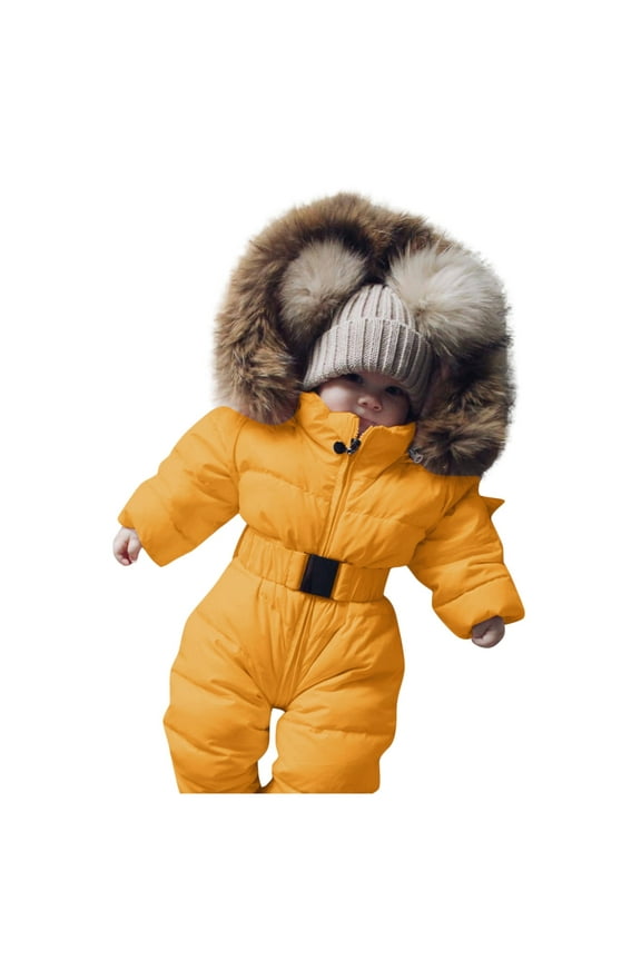 Toddler Winter Coat Infant Girl Boy Warm Hooded Romper Snowsuits Down Padded Outwear Snow Wear Coats Toddler Snow Suit Yellow 0 Months-3 Months