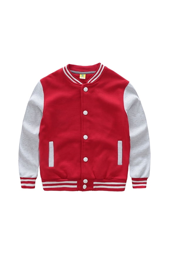 Toddler Winter Coat Kids Casual Long Sleeve Outerwear Baseball Windbreaker Coats Jackets For Boys Red S/120