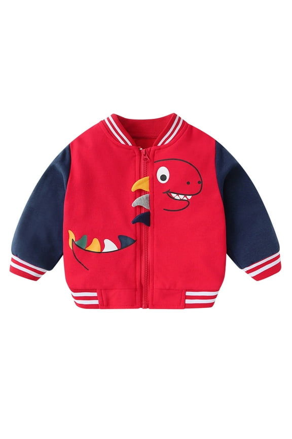 Toddler Winter Coat Kids Long Sleeve Cute Cartoon Animals Prints Baseball Outwear Coats Clothes Boys' Outerwear Jackets Red 2 Years-3 Years