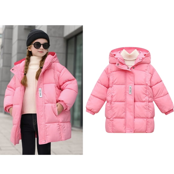 Toddler Winter Coat,Kids Puffer Coat Mid-Length Heavyweight with Hooded Windproof Warm Outerwear Coats Girls Winter Clothes Size 3-4 Years