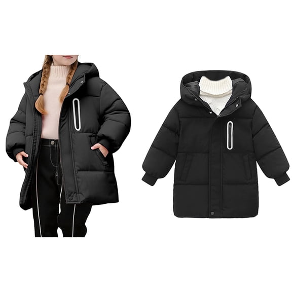 Toddler Winter Coat,Kids Puffer Coat Mid-Length with Hooded Windproof Warm Thick Warm Outwear Girls Winter Clothes Size 6-7 Years