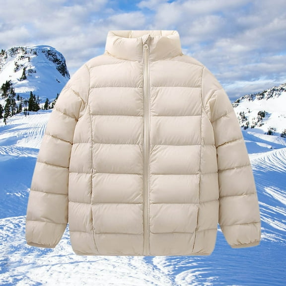 Toddler Winter Coat Kids Puffer Coat with Pocket Zipper Winter Coat Solid Color Long Sleeve Thick Warm Outwear Boys Winter Coat Size 6-7 Years