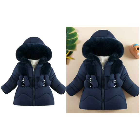 Toddler Winter Coat,Kids Puffer Jacket Mid-Length Heavyweight with Collar Hooded Warm Windproof Child Winter Coat Grils Winter Coats Size 3-4 Years