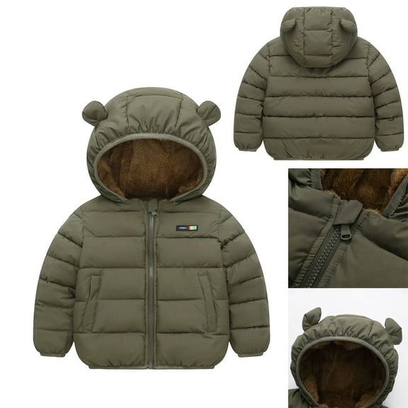 Toddler Winter Coat Little Boys Girls Puffer Coat Cute Green Bear Ear Hooded Jacket Windproof Down Jacket for Kids Baby Warm Outerwear Winter Clothes 3T
