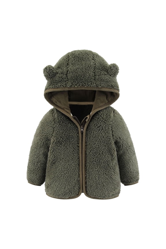 Toddler Winter Coat Thicken Fleece Jacket Hoodies Cute Bear Toddler Zip Up Hoodie Girl Toddler Boy Clothes 18-24 Months