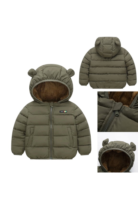 Toddler Winter Coat Toddler Puffer Coat Baby Hoodie with Green Bear Ear Windproof Down Jacket for Baby Girls Boys Winter Jacket Baby Winter Clothes 2T