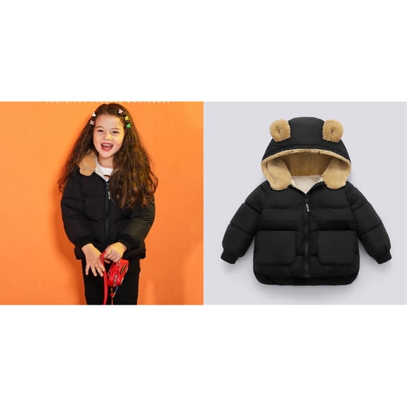 Toddler Winter Coat,Toddler Puffer Coat Bear Ear Cute Jackets Thicken Windproof Zipper Warm Outwear for Baby Girls Winter Down Coat Baby Winter Clothes