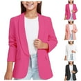 thumbnail image 1 of Toddler Winter Coat Yourumao Girls Blazer Jacket Solid Color Shawl Collar Formal Blazers Suit Jacket with Inner Pocket Open Front Casual Kids Blazers 3-14 Years Pink,120, 1 of 9