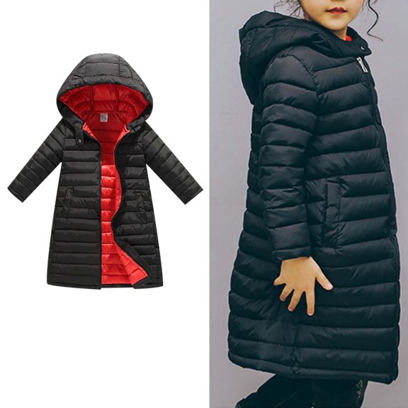 Toddler Winter Coat for Boys Hooded Puffer Jacket Kids Black Coat Full-Zip Long Sleeve Lightweight Waterproof Jacket Kids Jackets for Girls 3-4 Years