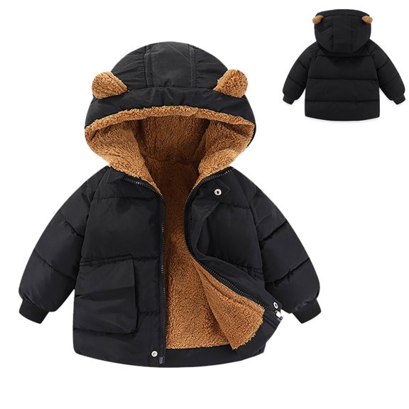 Toddler Winter Coat for Boys Puffer Jacket Kids Full-Zip Long Sleeve Windproof Down Jacket Hooded Jackets 12-18 Months Girl Clothes Fall