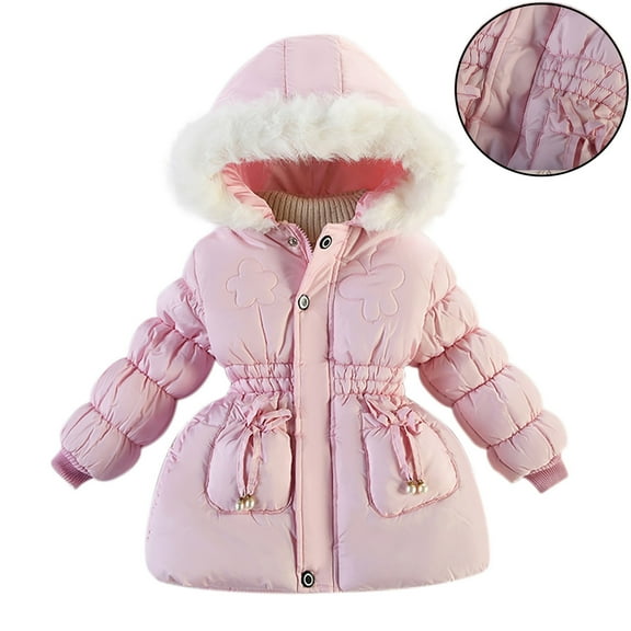 Toddler Winter Coat for Girls Girls Puffer Jacket Full-Zip Long Sleeve Windproof Down Jacket Hooded Down Jacket Winter Jacket for Girls 18-24 Months