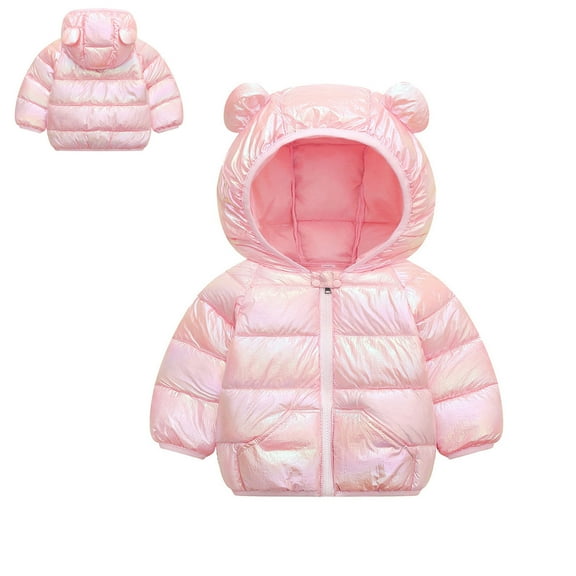 Toddler Winter Coat for Girls Warm Puffer Jackets Kids Zipper Long Sleeve Windproof Down Jacket Hooded Jackets Winter Clothes 18-24 Months