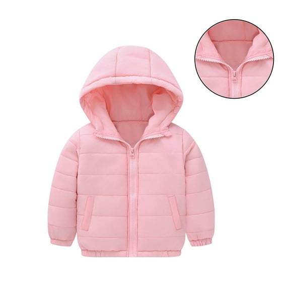 Toddler Winter Coats Hooded Puffer Jacket Kids Pink Jacket for Girls Zip up Long Sleeve Waterproof Kids Thicken Jacket Girl Fall Jacket 1-2 Years