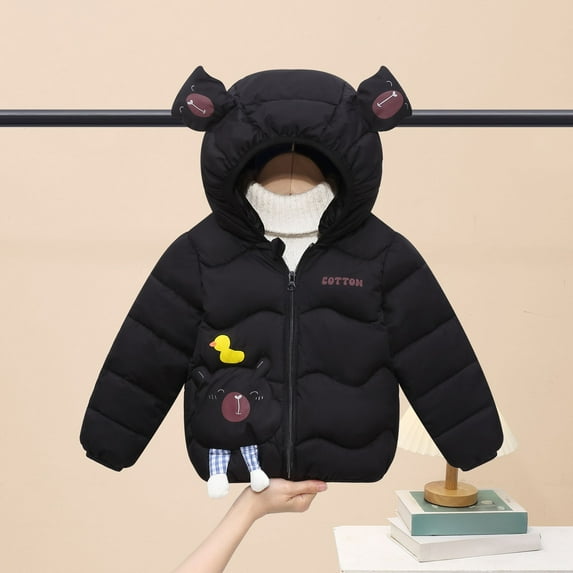 Toddler Winter Coats for Kids Girls Puffer Jacket Cartoon Print Full-Zip Long Sleeve Lightweight Windproof Jacket Outwear Hooded Jackets 3-4 Years Jacket Boys