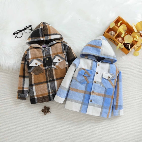 Toddler Winter Coats Toddler Boys Girls Shirt Jacket Plaid Long Sleeve Coat Kids Turn Down Collar Button Boys T Shirts Zip Up Jacket Boys No Hooded
