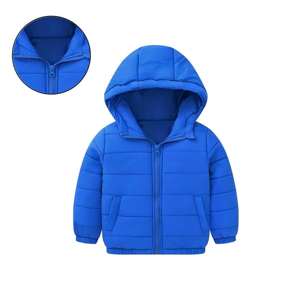 Toddler Winter Coats for Boys Hooded Puffer Jacket Boys Blue Puffer Jacket Full-Zip Long Sleeve Waterproof Boys Thicken Jacket Girl Jackets 2-3 Years