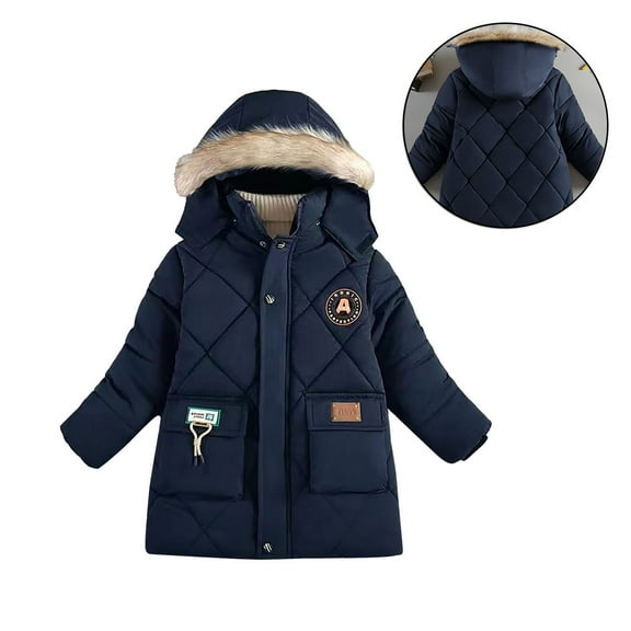 Toddler Winter Coats for Boys with Hooded Puffer Jacket Navy Puffer Coat Zip up Long Sleeve Thicken Waterproof Jacket Kids Jacket for Kids 3-4 Years