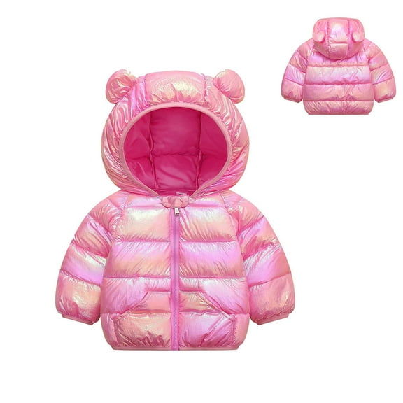 Toddler Winter Coats for Kids Puffer Jacket Kids Full-Zip Long Sleeve Windproof Down Jacket Bear Hooded Down Jacket 18-24 Months Winter Coat Girl