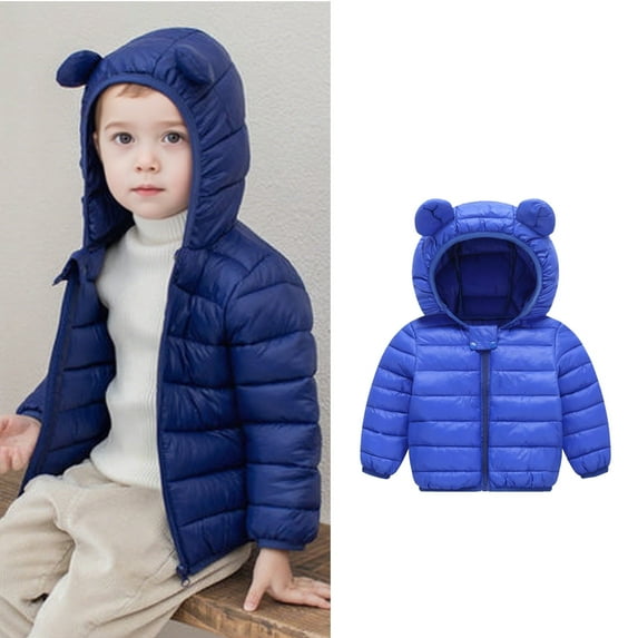 Toddler Winter Down Coat Baby Hoodie with Bear Ear Long Sleeve Light Down Jacket Toddler Winter Coat 18-24 Months