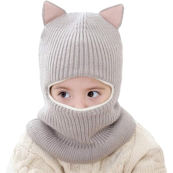 Toddler Winter Hat Baby Balaclava 2 in 1,Fleece Lined Knitted Beanie with Face Mask, Ear Flaps & Pom Pom for Boys Girls