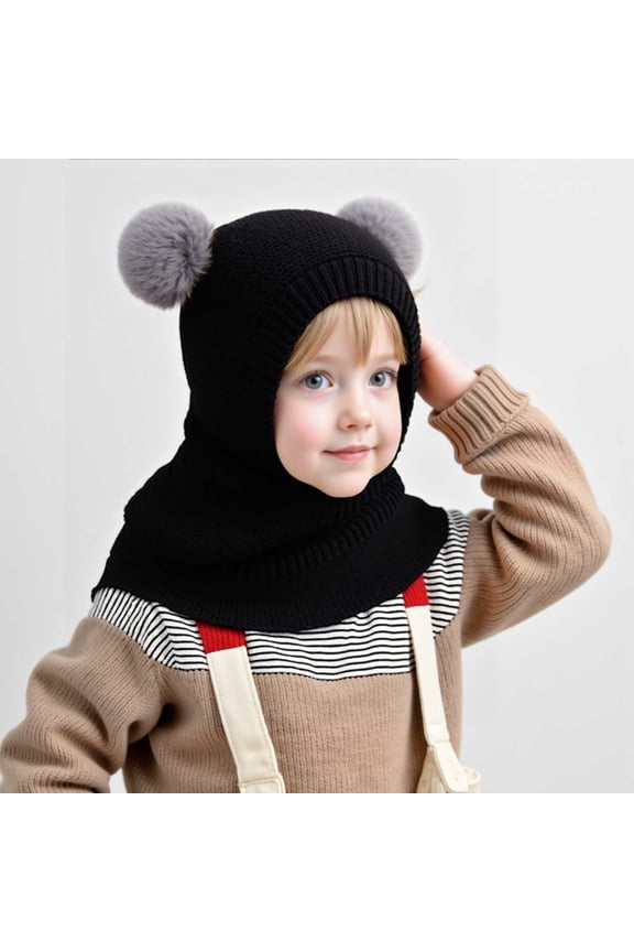 Toddler Winter Hat Balaclava 2-in-1 Fleece Lined Knitted Beanie with Face Mask Ear Flaps Neck Warmer for Boys Girls Cold Weather Outdoor Ski Snow Play