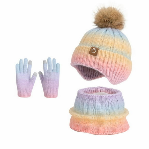 Toddler Winter Hat Gloves Scarf Set: Girls Boys Beanie Hats Gloves Knit Set with Thick Warm Ear Fleece Lined For Ages 6-10 Children,Multicolor
