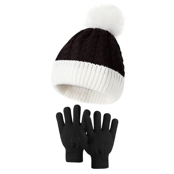 Toddler Winter Hat Gloves Sets Boys Girls Cable Knit Pompom Beanies Hats Mittens Cold Weather Warm Matching Set
