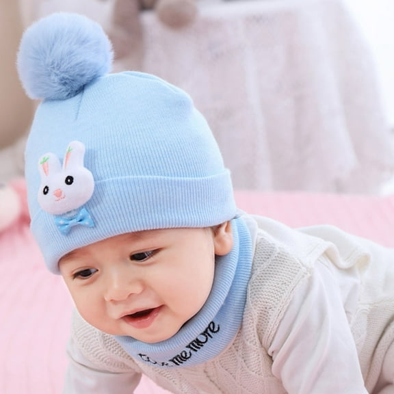 Toddler Winter Hat Scarf 2 Piece Set Kids Warm Windproof Lined Knit Hood Hat for Winter Baby Girl Beanie