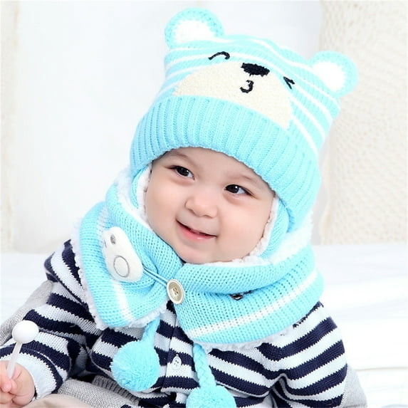 Toddler Winter Hat Scarf Earflap Kids Thick Warm Lined Knit Hood Hat for Christmas Baby Girl Beanie