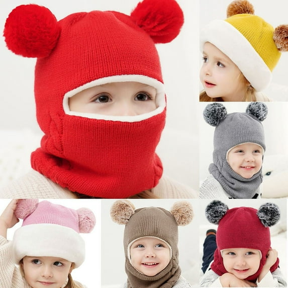 Toddler Winter Hat Scarf Earflap Set 2 in 1 Children Soft Warm Knit Hat Cap for Cold Weather Kids Beanie Balaclave