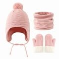 thumbnail image 1 of Toddler Winter Hat Scarf Mittens Set, Ear Flap Beanie with Chin Tie & Pom Pom, Plush Lined Knit Set, Kids Snow Accessories for 2-8 Years, Matching Winter Accessories Pink, 1 of 7