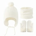 thumbnail image 1 of Toddler Winter Hat Scarf Mittens Set, Ear Flap Beanie with Chin Tie & Pom Pom, Plush Lined Knit Set, Kids Snow Accessories for 2-8 Years, Matching Winter Accessories White, 1 of 2