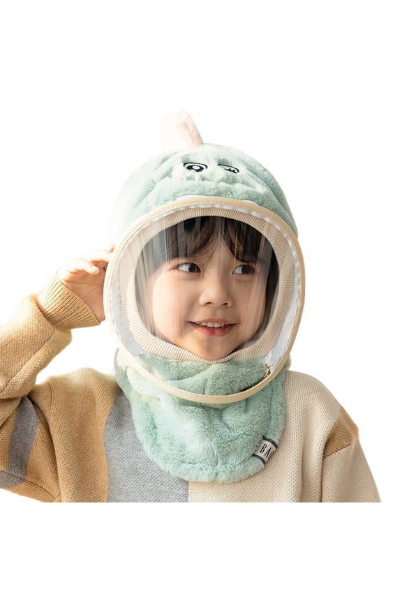 Toddler Winter Hat Unisex Kids Integrated Hat with Face Cover Cartoon Design Ear Protection Head Wrap Warm Shawl Solid Color Cold Weather Gear Kids Winter Hats Green 4 Years-8 Years