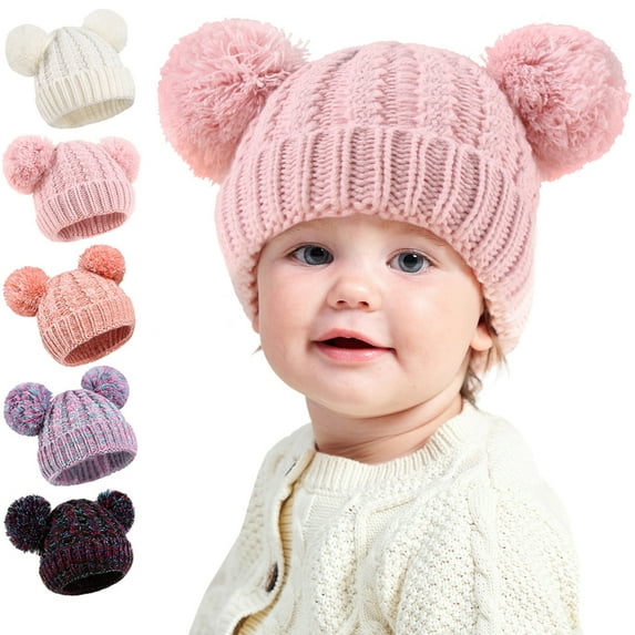 Toddler Winter Hat with Plush Ball Thick Warm Kids Skull Cap for Baby Girls Boys