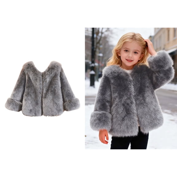 Toddler Winter Jacket Grey Fluffy Jacket for Girls Jacket Girls Warm Winter Coat Jacket for Girls 3-4 Years