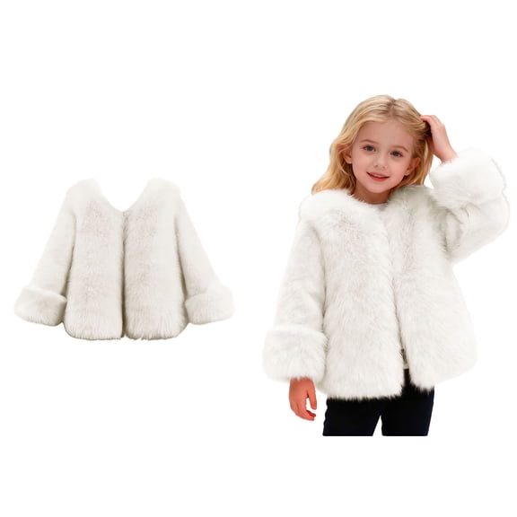 Toddler Winter Jacket White Fluffy Coats Jacket Girls Cozy Warm Winter Clothes Girls Jackets Size 3-4 Years