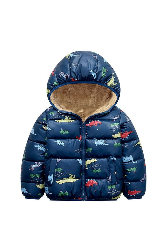 Toddler Winter Jackets with Hooded Cotton Warm Lined Coat Baby Boys Girls Windproof Thick Outwear Dinosaur Clothes