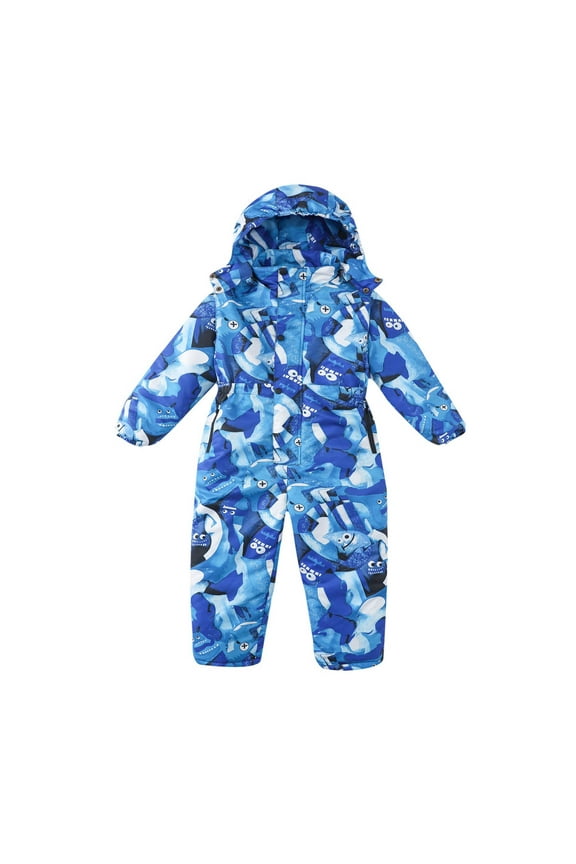 Toddler Winter Jumpsuit Boys Girls Cute Down Coat Puffer Hooded Snowsuit Romper Baby Warm Long Sleeve Onesies, Blue, 5 Years