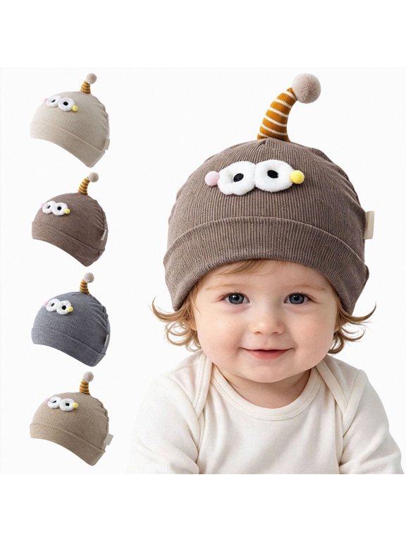 Toddler Winter Knit Beanie with Cute Bug Eyes and Horn, Warm Hat for Kids