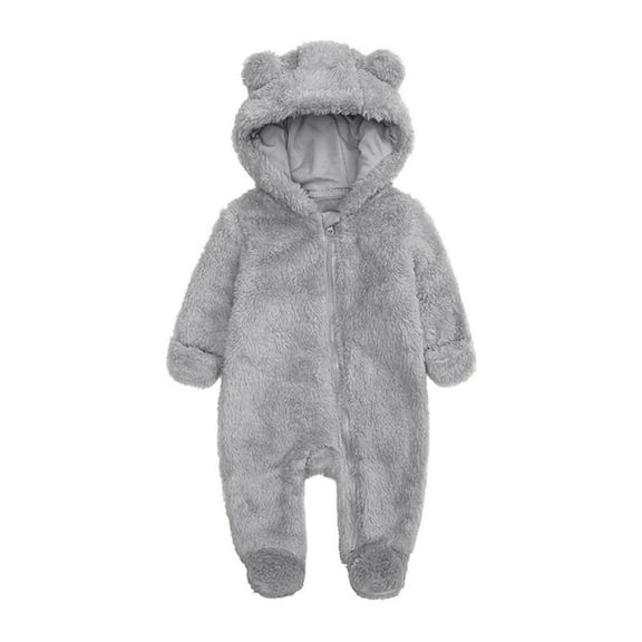 Toddler Winter Onesie - Warm Solid Color Jumpsuit For Boys/Girls (Round Neck, Crawl-Friendly) Gray 6 Months