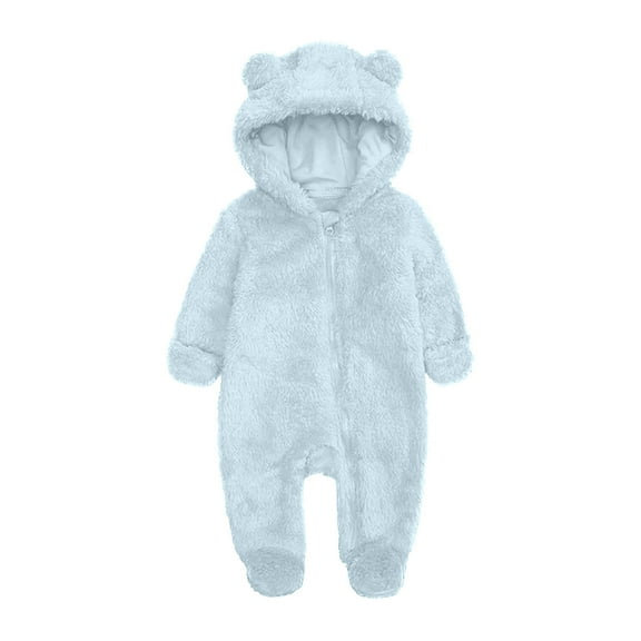 Toddler Winter Onesie - Warm Solid Color Jumpsuit For Boys/Girls (Round Neck, Crawl-Friendly) Light Blue 0 Months