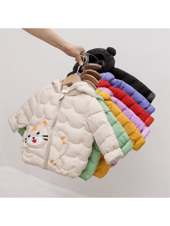 Toddler Winter Puffer Coats Cute Tiger Print Padded Jacket Baby Boys Girls Bear Hoods Down Jacket Light Weight Infant Outerwear Snowsuit 12-18 Months Windbreakers for Kids