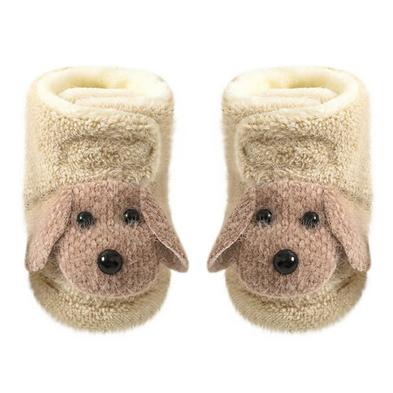 Toddler Winter Shoes Socks For Boys Girls s Toddler Boys Girls Solid Color Cartoon Dog Socks Keep Warm Plush Kids Soft Non-slip Indoor Toddler Shoes Socks Khaki 0-6 Months