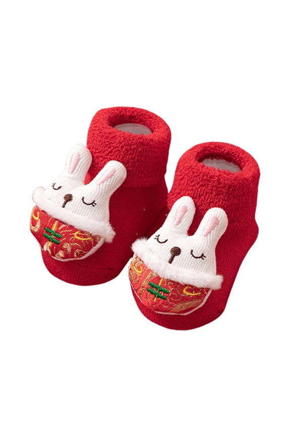 Toddler Winter Socks Holiday Design Plush Interior Slip-Resistant Breathable Combed Cotton Floor Socks For Children