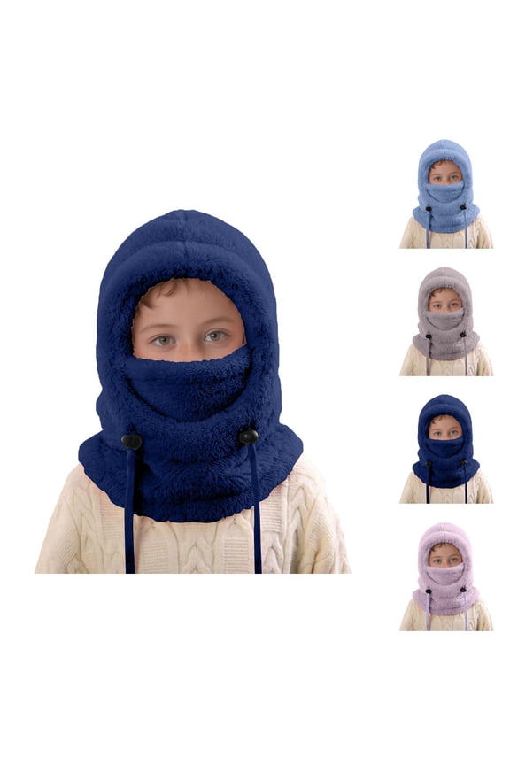 Toddler Winter Thickened Ski Mask Hat - Ear Protection Scarf Integrated Balaclava, Windproof Pull-Over Beanie Caps For Kids Cycling Outdoor Sports & Thermal Warmth