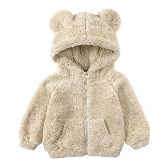 Toddler Winter Warm Fleece Hooded Jacket Cute Bear Ear Hoodies Solid Color Zipper Coat Outwear for Baby Boys Girls Baby Clothes